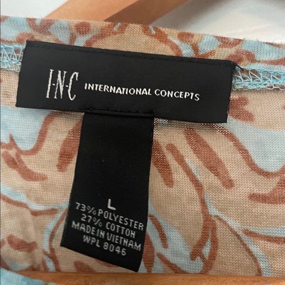INC International Concepts Blue and Brown Patterned Blouse - Picture 2 of 3